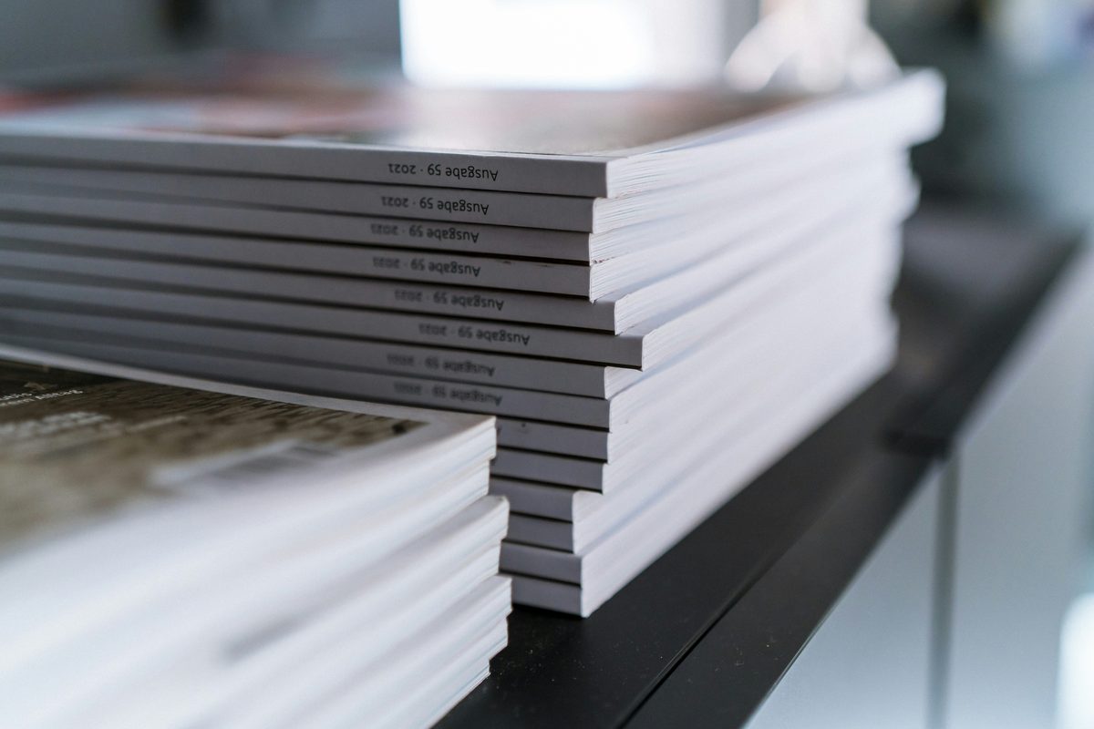 Stacked publications ready for distribution